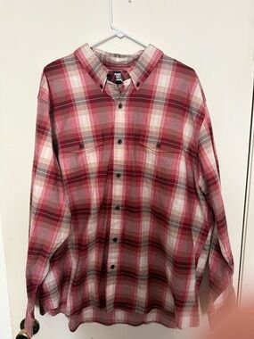 Lands End Mens Red Plaid Button-Down Shirt